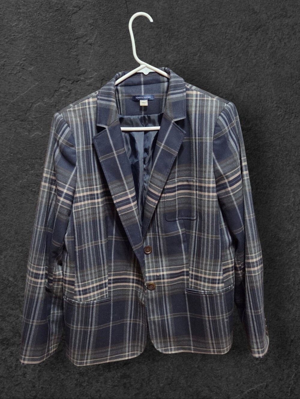TOMMY HILFIGER- Women- Navy Plaid Tailored Blazer